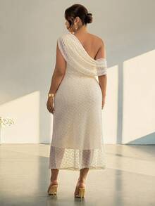 SHEIN Tall CURVE Plus Size Beige Summer Elegant Bachelorette Party Cocktail Wedding Guest Asymmetric One-Shoulder Ruffle Waist Knit Bodycon Dress Versatile Graduation - Apricot - View 2