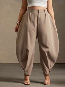 Vixey High Waisted Barrel Office Pants With Gold Button Cuffs Fall - Brown - View 1