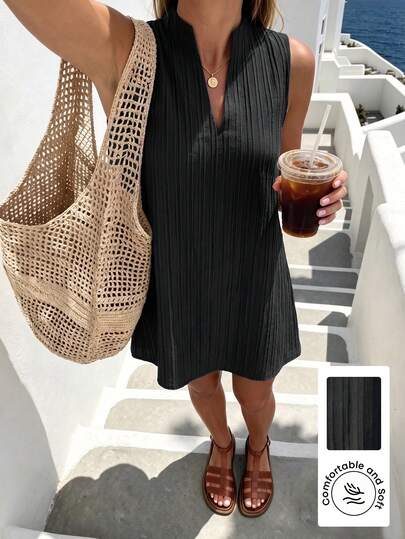 RiviMae Women's Fashionable Versatile Minimalist Elegant Stand Collar Sleeveless Dress, Suitable For Commuting In Spring And Summer