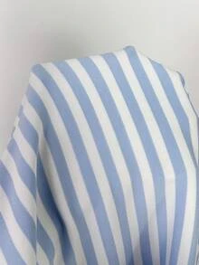 SHEIN EZwear Áo thun nữ dáng ôm, cổ lệch, kẻ sọc xanh trắng, thích hợp mặc đi nghỉ mát và đi làm, mùa hè. - Xanh và trắng - Xem 7
