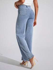Flexra Jeans rectos de tela suave y sin estiramiento de color azul claro para mujer de talla grande, ideal para vacaciones - Lavado ligero - Ver 2