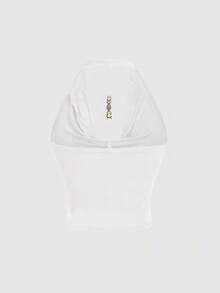 SHEIN MOD Đầm cỡ lớn màu xanh lá cây cổ yếm xếp nếp, lưng yếm, khóa kim loại trang trí, trang phục nữ đi du lịch biển, quần áo, trang phục thập niên 90, quần áo nữ mùa thu/đông, trang phục dự tiệc tối, trang phục sinh nhật, trang phục dự tiệc chào đón năm mới. - trắng - Xem 2
