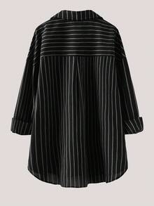 SHEIN CURVE+ Quần áo nữ cỡ lớn, thời trang mùa xuân, phong cách thường ngày, rộng rãi và thoải mái, trang phục cơ bản hàng ngày, ôm dáng, sọc nâu, áo sơ mi cài nút rộng thùng thình, trang phục mùa xuân, áo sơ mi nữ, kiểu dáng đơn giản, áo công sở - màu đen - Xem 9