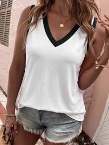 EMERY ROSE Blusa de uso diario versátil y casual en talla grande con diseño de patchwork - Multicolor - Ver 1