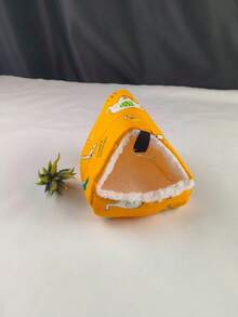 1 chiếc ổ ngủ hình tam giác bằng vải lông cừu ấm áp in hình hoạt hình dành cho vẹt, chuột hamster, chinchilla, sóc, thích hợp cho thú cưng ngủ vào mùa thu đông. - Màu vàng - Xem 9