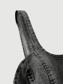 SHEIN MOD Áo denim không tay cổ tim rách cho nữ - màu đen - Xem 3