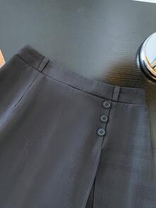 GlowEve Culotte casual con abertura de un solo abotonado gris para mujer - Gris Oscuro - Ver 5