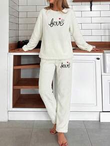 WovenCharm 2Pcs Pelush Love Embroidery Detail PJ Set - White - View 6