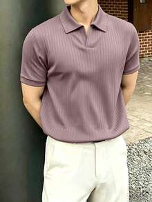 JOLTRO 男士纯色短袖休闲通勤 Polo 衫 - 藕粉色 - 查看 3