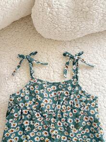 SHEIN Macacão Floral Fofo de Verão para Recém-Nascida - Azul cadete - Visão 3