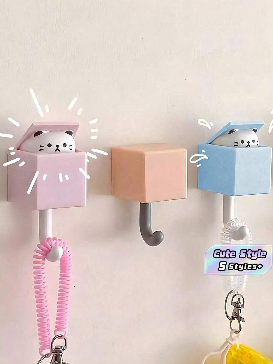 1 pieza Gancho de pared con forma de dibujo animado lindo - Colgador adhesivo para dormitorio, sala de estar y cocina, soporte para toallas y llaves sin taladro, montaje decorativo en la pared para colgar bolsos, sombreros y ropa, organizador para volver a la escuela - Multicolor - Ver 1