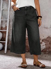 EMERY ROSE EMERY ROSE Jeans de corte holgado con bolsillos en ángulo, lavados, para uso casual diario, tallas grandes - Negro - Ver 4