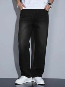 Manfinity Homme Men's Casual Versatile Daily Wear Pocketed Button Denim Jeans - Black - View 4