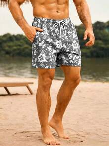 Manfinity KASUA Men's Floral Print Casual Beach Shorts - Grey - View 6