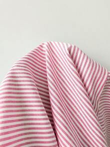 SHEIN EZwear 女士休闲条纹梭织衬衫，夏季 - 橘色 - 查看 7