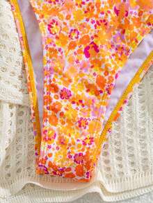 Swim Mod Damen Strand Musik Festival Frühling & Sommer Floral Gestreift Muster Herzausschnitt Rücken Schleife Niedlicher Stil Bikini Set - Verschiedenfarbig - Übersicht 4