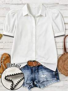 EMERY ROSE Shell Embroidered Casual Minimalist All-Over Print Plus Size Shirt Gym Brown Summer - Multicolor - View 1