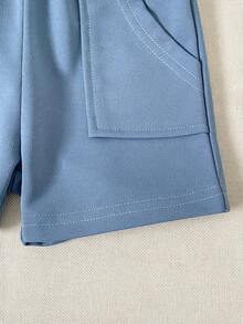 SHEIN Playful Pals 2件組 嬰幼兒男童夏季藍白條紋休閒海灘美式街頭風字母刺繡無袖背心短褲套裝 - 彩色 - 查看 6