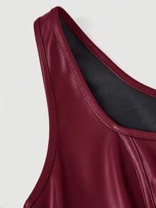 SHEIN MOD Đầm da PU ôm dáng, không tay, cổ vuông, màu trơn dành cho nữ. - Màu Đỏ Sâu - Xem 7