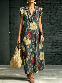 EMERY ROSE Floral Fashion Woven New Style Casual Travel And Vacation Summer Large-Sized Long Dress - Multicolor - View 4