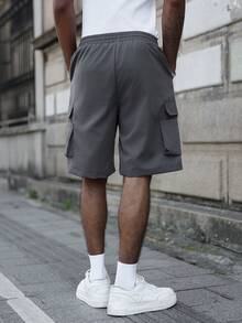 Manfinity EMRG Bermudas casuales de verano para hombres, de unicolor y con cordón - Gris - Ver 2
