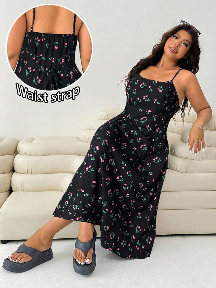 Plus Size Floral Print Camisole Dress - Multicolor - View 1