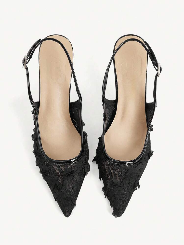 CUCCOO CHICEST Women Shoes Pointed Thin High Heel Black Lace Back Strap Stylish Elegant Versatile Commuter Women's High Heel Shoes Slingback Shoes Women's Shoes