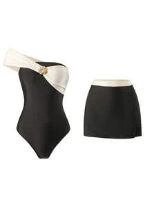 Swim Oasis Bộ bikini liền thân phối màu nâu và be dành cho nữ, trang phục đi biển thanh lịch. - Nhiều màu - Xem 4