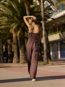 Nöista Jumpsuit Kaki Lebar Motif Geometris untuk Pakaian Liburan, Gaya Musim Panas, dan Pakaian Akhir Pekan. - Coffee Brown - View 3