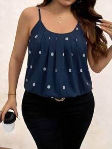 Chikora Camiseta de tirantes con pliegues y estampado de margaritas para mujer de talla grande - Azul Marino - Ver 3