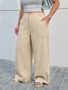 Muchica Plus Size Camel Slant Pocket Casual Loose Pants - Camel - View 4