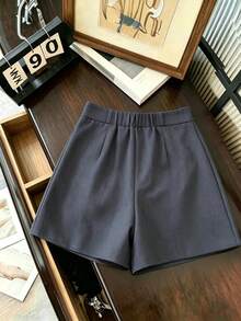 GlowEve Culotte casual con abertura de un solo abotonado gris para mujer - Gris Oscuro - Ver 2