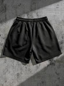 ROMWE MEN Men's Elastic Waist Drawstring Color Block Fashion Print Summer Shorts - Black - View 6