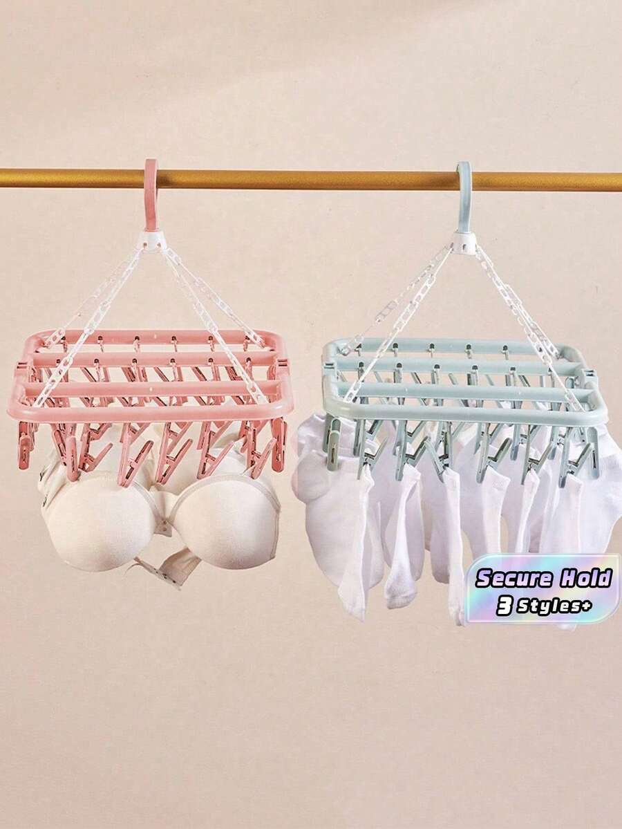 SHEIN 1 件可旋转 32 夹塑料晾衣架 - 节省空间的可折叠衣架，适用于袜子、内衣和小件衣物，非常适合卧室、浴室、衣柜、宿舍储物和洗衣房整理