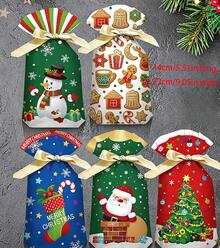 50pcs Christmas Drawstring Gift Bags - Festive Santa Reindeer Snowman Holiday Designs, Mixed Colors Durable PE Plastic Treat Favor Bags For Xmas Party Favors, Winter Holiday Decorations & Gift Wrapping Supplies, Christmas Accessories, Vibrant Holiday Patterns - Multicolor - View 7