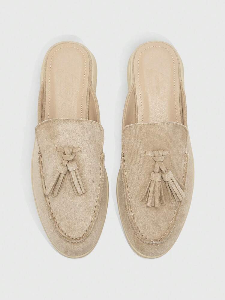 CUCCOO BIZCHIC Fashion Apricot Suede Fringed Comfortable Commuter Women's Flat Mule Shoes Women's Flat Shoes Slippers Are Suitable For Outdoor Shopping And Work, Daily Comfortable Flat Women's Shoes