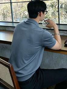 JOLTRO Áo polo nam tay ngắn cổ chữ V màu trơn, thích hợp mặc hàng ngày/đi làm, đa năng cho mùa hè. - Màu xanh bụi bặm - Xem 5