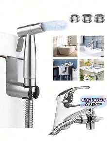 High Pressure Bidet Sprayer Kit - 304 Stainless Steel Toilet Cleaner With Faucet Connector For Bathroom - Silver - View 1