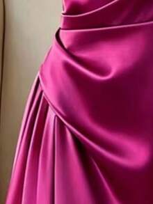 GlowEve CURVE Váy satin hồng đính đá pha lê và ngọc trai, hở lưng, phong cách Pháp, xếp ly, sát nách, ôm dáng, đính sequin trắng, thanh lịch, cho khách dự đám cưới, tiệc bãi biển mùa hè - Màu Hồng Tươi - Xem 4