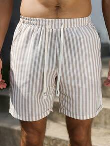 VENTUSAIL Quần short nam dáng casual kẻ sọc dọc tối giản - Màu Khaki - Xem 3