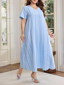 Al Najma Plus Size Floral Print Short Sleeve Loose Casual Dress For Women - Blue - View 7