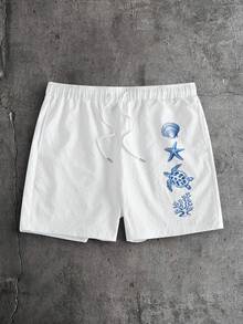 AXEPEAK 男士极简印花休闲短裤 - 白色 - 查看 1