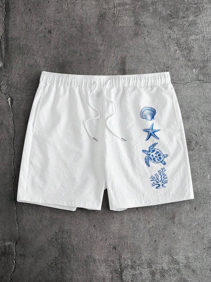 AXEPEAK 男士极简印花休闲短裤 - 白色 - 查看 1