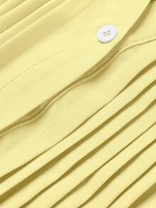 Franclia Camicia da donna con scollo a V, plissettata, senza maniche, con cintura - Giallo chiaro - Visualizzare 6