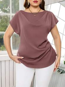 Reflora Camisa de uso diario versátil y casual con pliegues de unicolor para mujer de talla grande - Rosa vieja - Ver 5