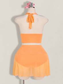 SHEIN ICON Plus Size Women's Y2k Going Out Vacation Floral Print Halter Crop Top And Low-Waist Floral Print Mini Skirt Set, Hawaii Ibiza Outfit - Orange - View 2