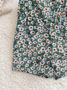 SHEIN Macacão Floral Fofo de Verão para Recém-Nascida - Azul cadete - Visão 5
