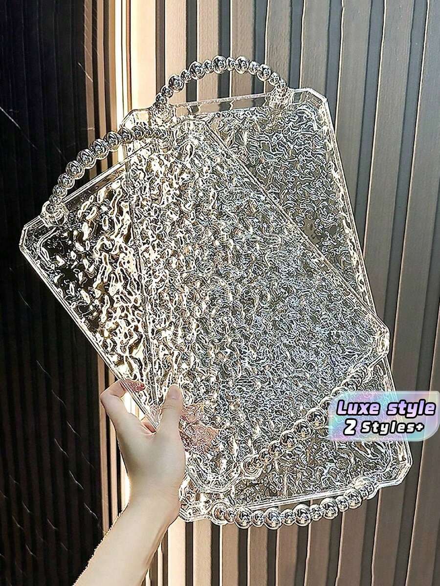 Light Luxury Plastic Tray Tea Tray Dinner Tray Rectangular Jewelry Drain Tray Storage - Clear - View 1