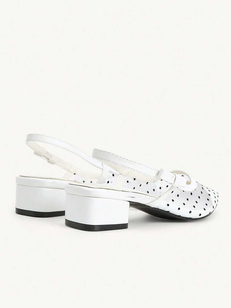 CUCCOO CHICEST Women's Pointed Toe Low Heel White Polka Dot Mesh Bow Sexy Elegant Fairy Wind Comfortable Breathable Short Heel Women's Flat Shoes
