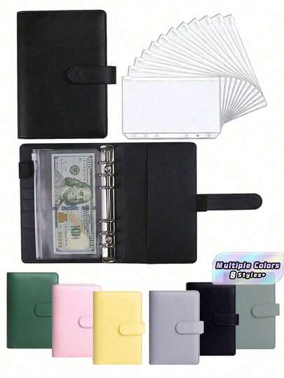 1pc A6 Budget Binder With Cash Envelopes, Cash Saving Book Budgeting Planne PU Leather Notebook Binder With 12 PCS A6 Binder Pockets, Cash Stuffing Folder Envelope System